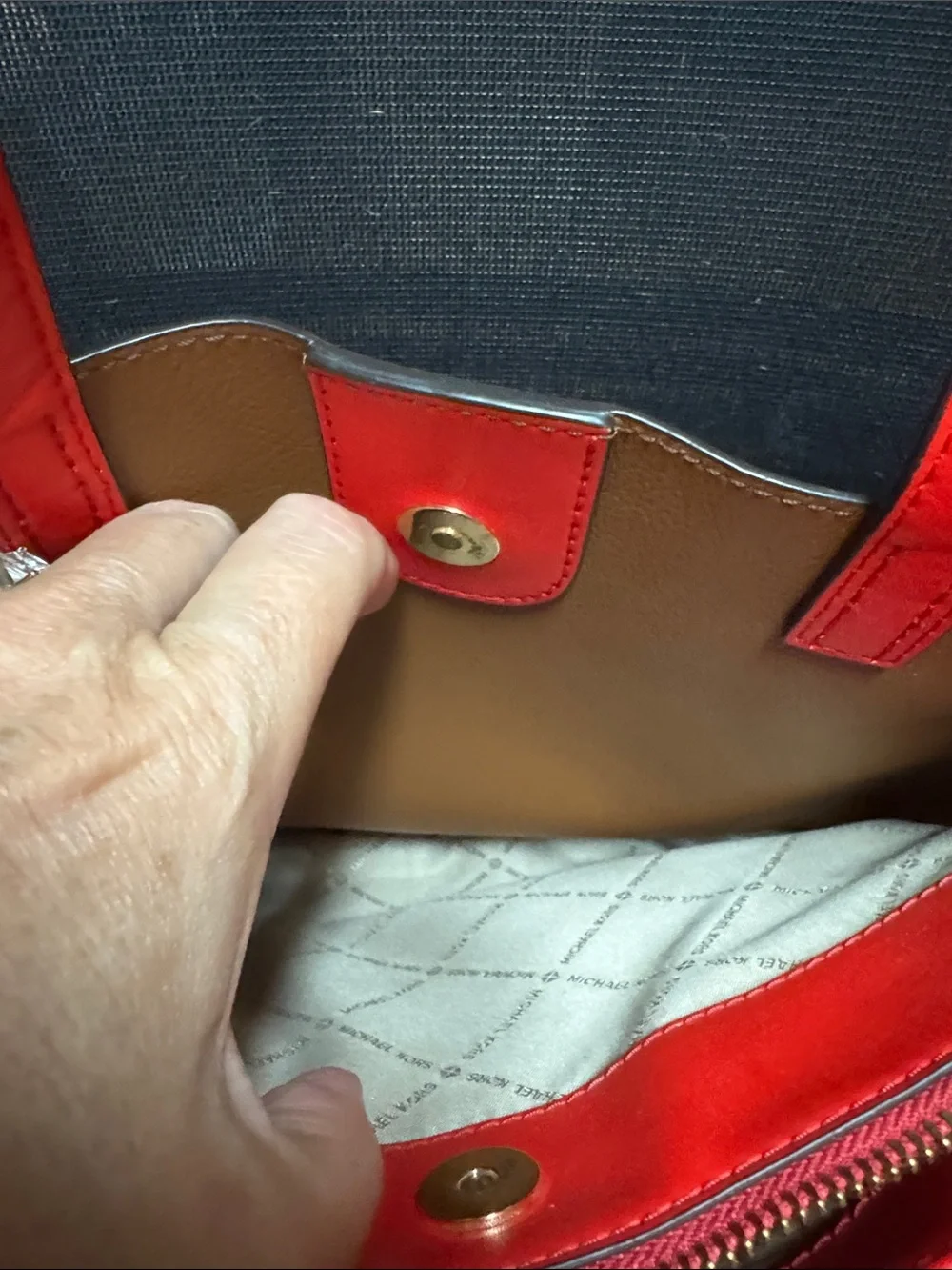 Michael Kors Bright Red Leather Tote with Belt Accent